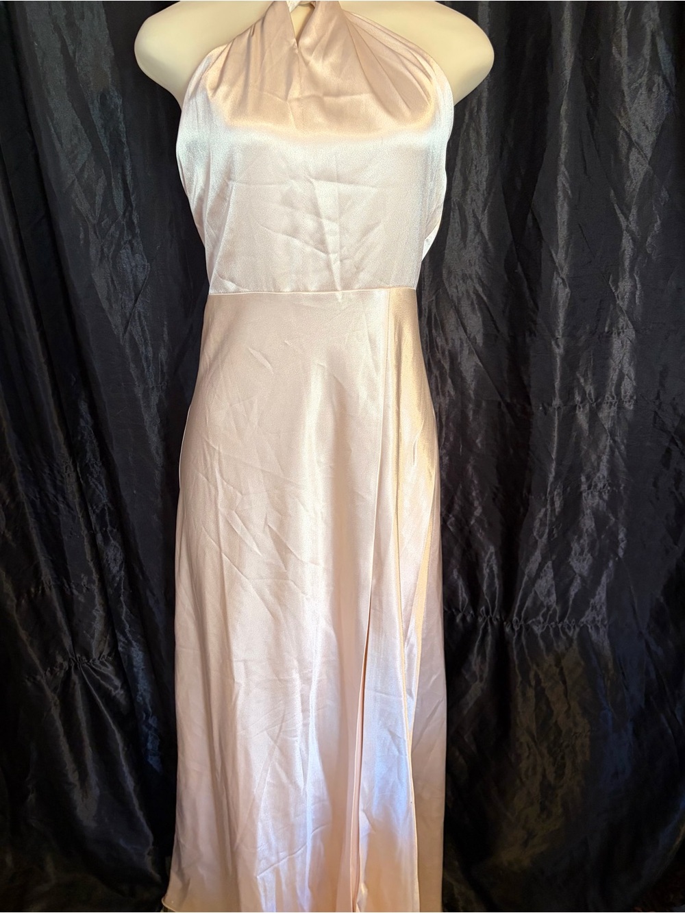 Birdy Grey Blush Satin Halter Maxi Dress